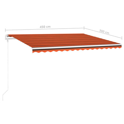 Toldo retrátil manual com postes 4,5x3 m laranja e castanho