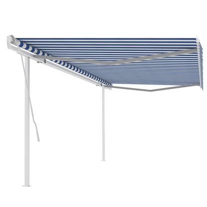 Toldo retrátil manual com postes 5x3 m azul e branco