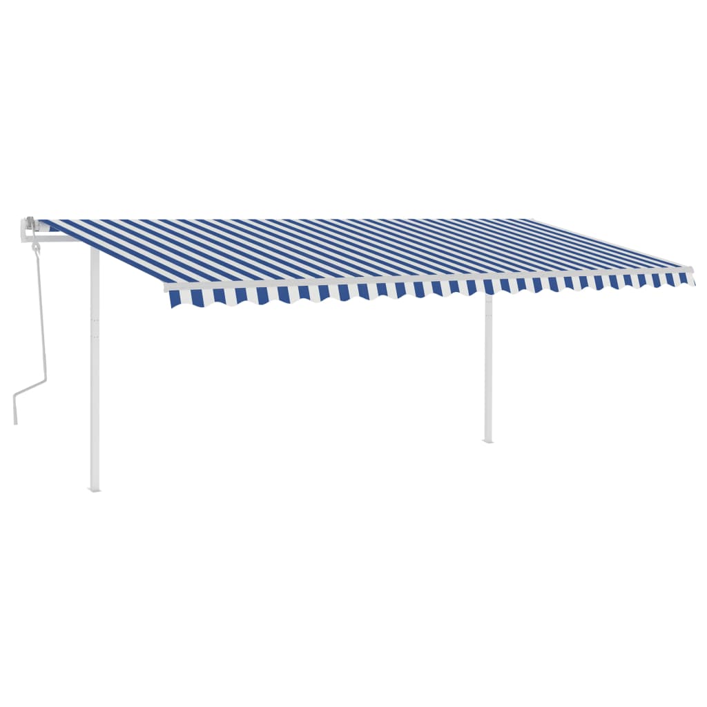 Toldo retrátil manual com postes 5x3 m azul e branco