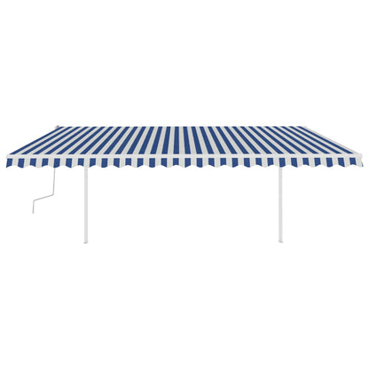 Toldo retrátil manual com postes 5x3 m azul e branco