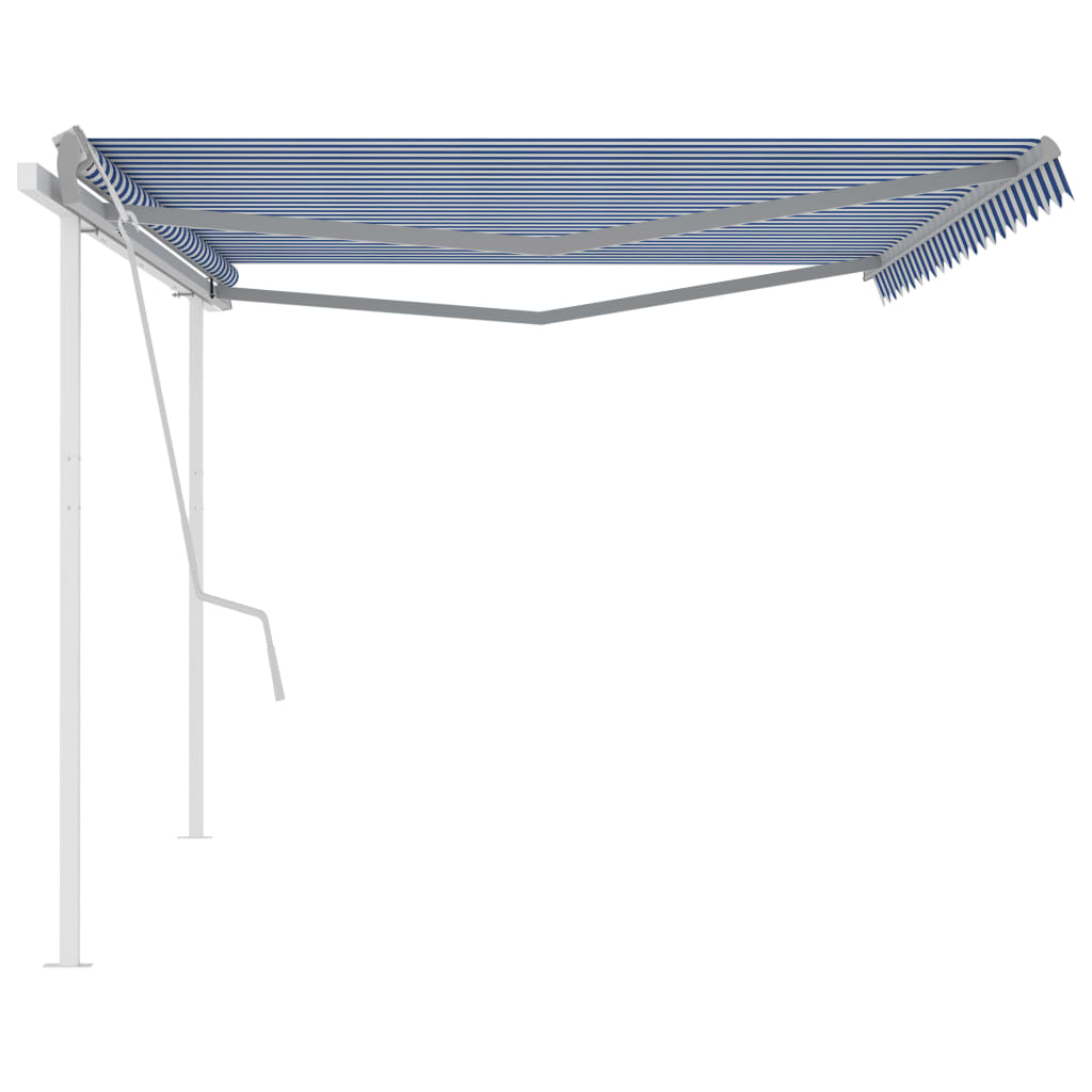 Toldo retrátil manual com postes 5x3 m azul e branco