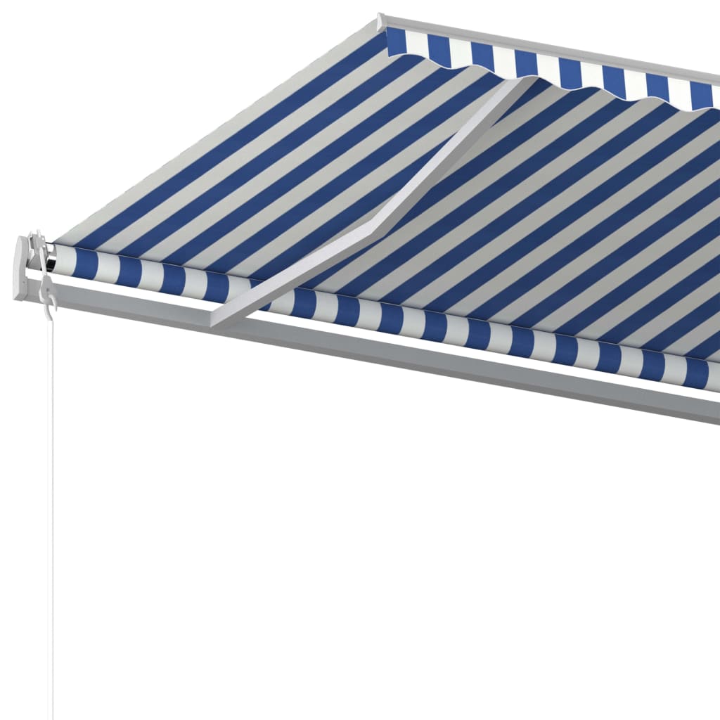 Toldo retrátil manual com postes 5x3 m azul e branco