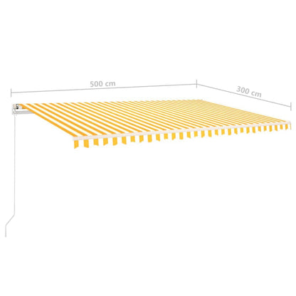 Toldo retrátil manual com postes 5x3 m amarelo e branco