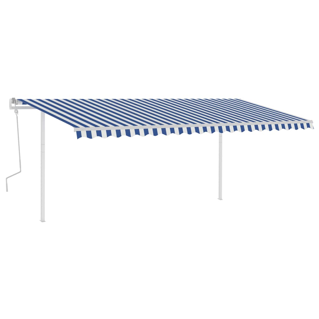 Toldo retrátil manual com luzes LED 5x3 m azul e branco