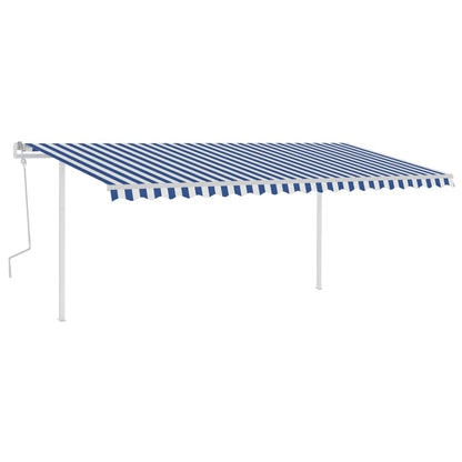 Toldo retrátil manual com luzes LED 5x3 m azul e branco