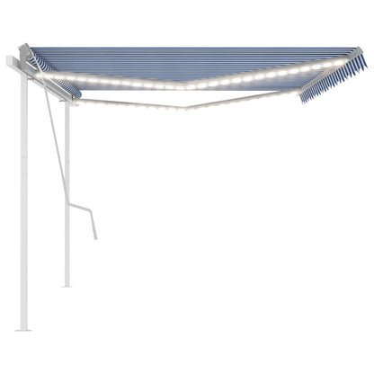 Toldo retrátil manual com luzes LED 5x3 m azul e branco