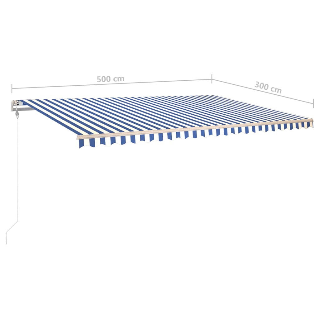 Toldo retrátil manual com luzes LED 5x3 m azul e branco