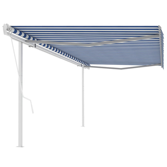 Toldo retrátil automático com postes 5x3 m azul e branco