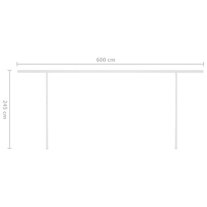 Toldo retrátil manual com postes 6x3 m azul e branco