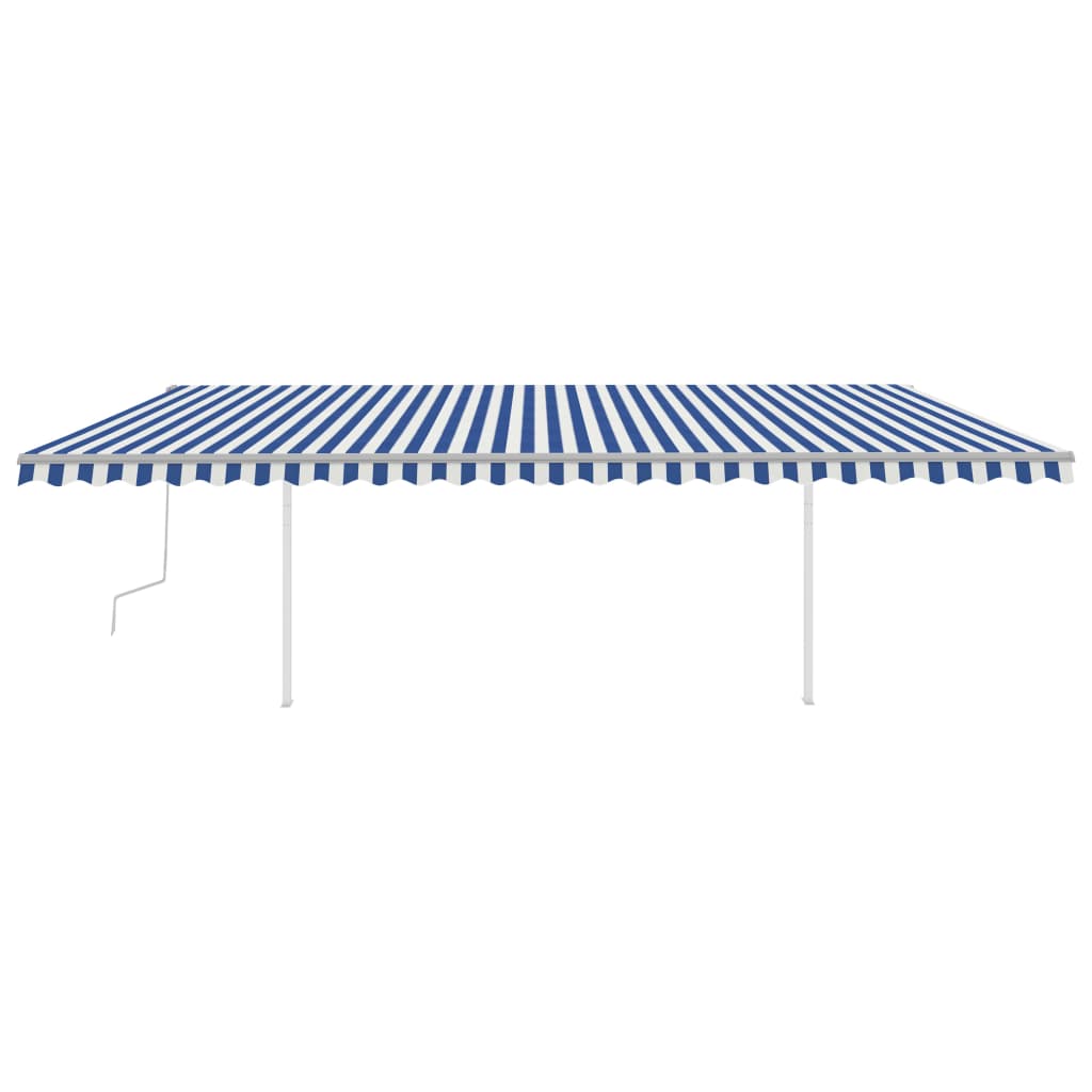 Toldo retrátil manual com postes 6x3 m azul e branco