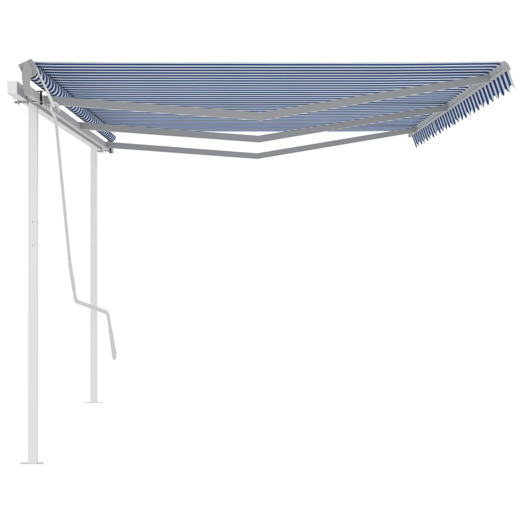 Toldo retrátil manual com postes 6x3 m azul e branco