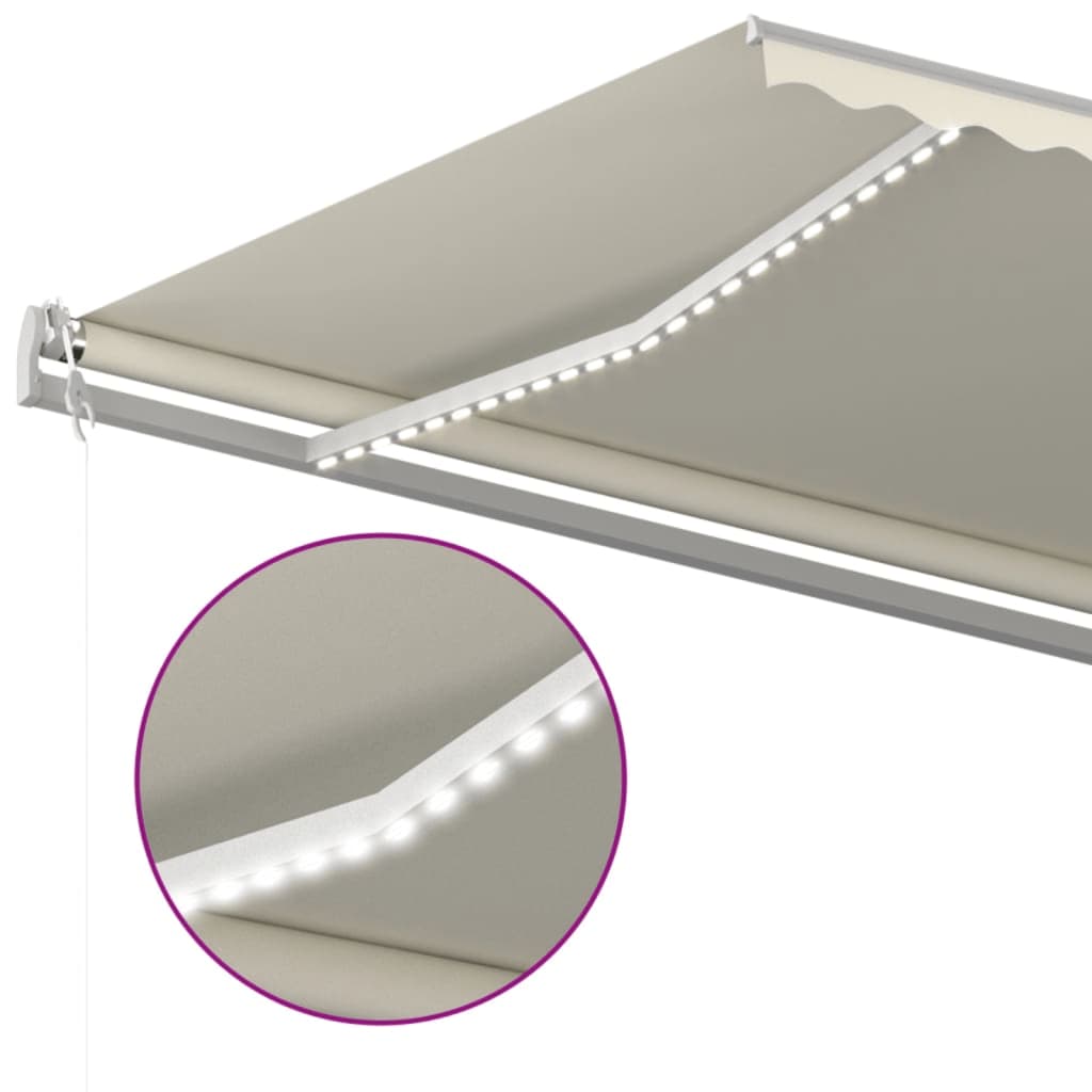 Toldo retrátil manual com LED 6x3 m cor creme