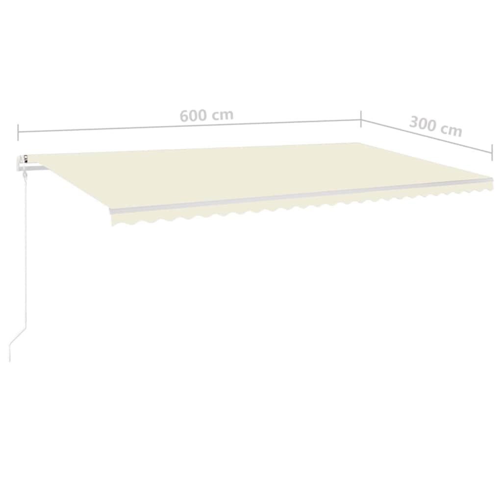 Toldo retrátil manual com LED 6x3 m cor creme