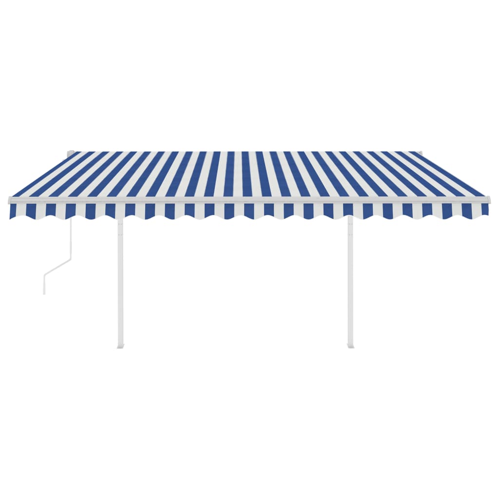 Toldo retrátil automático com postes 4x3,5 m azul e branco