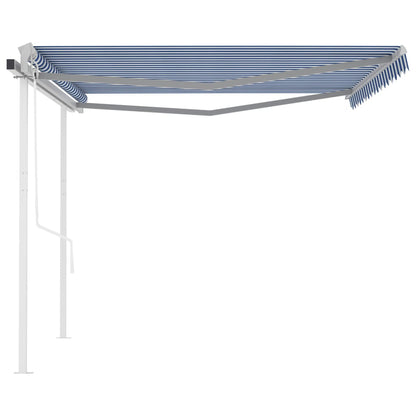 Toldo retrátil automático com postes 4x3,5 m azul e branco