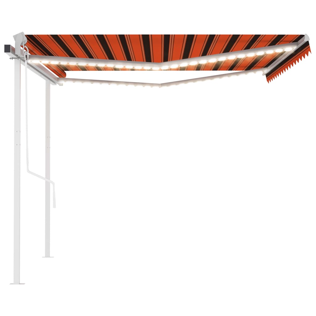 Toldo automático LED e sensor de vento 4x3,5m laranja/ castanho