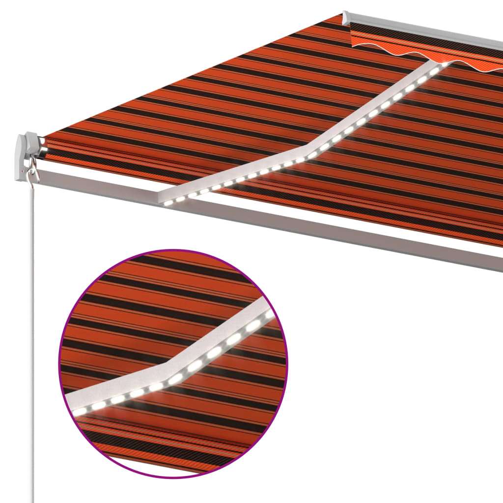 Toldo automático LED e sensor de vento 4x3,5m laranja/ castanho