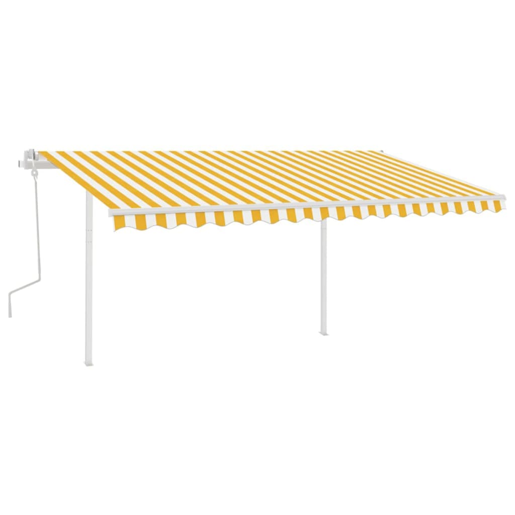 Toldo retrátil manual com postes 4,5x3,5 m amarelo e branco