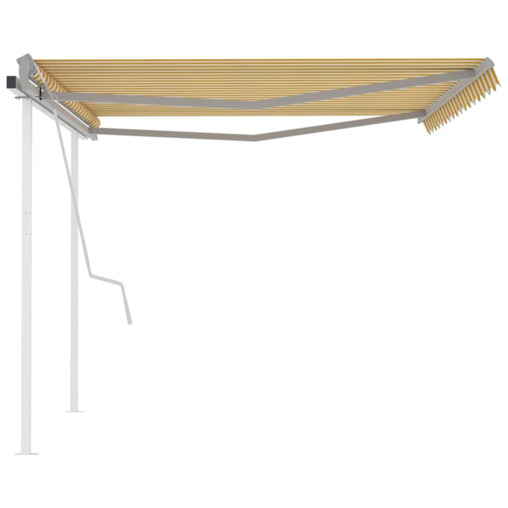 Toldo retrátil manual com postes 4,5x3,5 m amarelo e branco