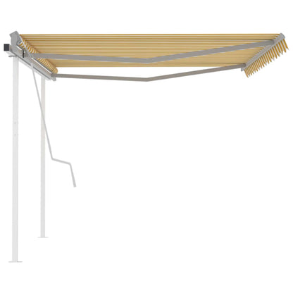 Toldo retrátil manual com postes 4,5x3,5 m amarelo e branco