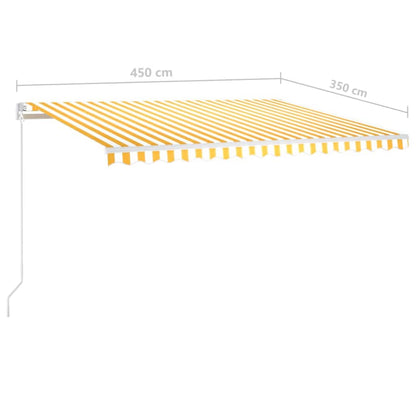 Toldo retrátil manual com postes 4,5x3,5 m amarelo e branco