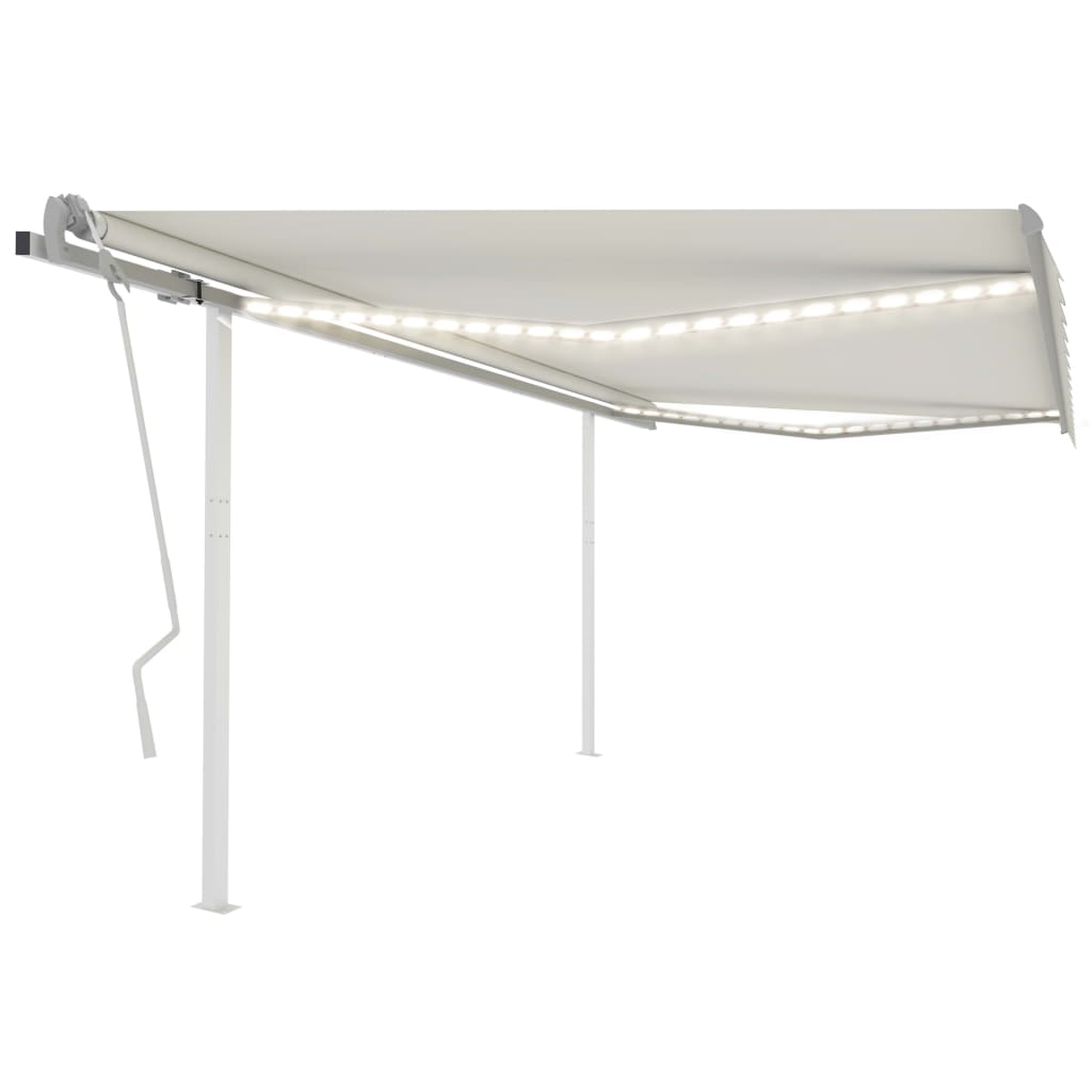 Toldo retrátil manual com luzes LED 4,5x3,5 m cor creme