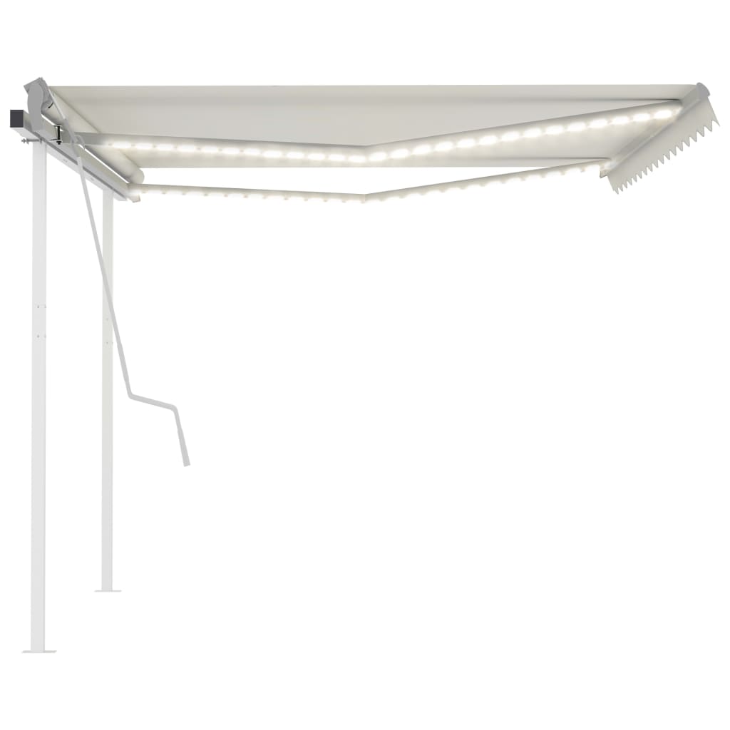 Toldo retrátil manual com luzes LED 4,5x3,5 m cor creme