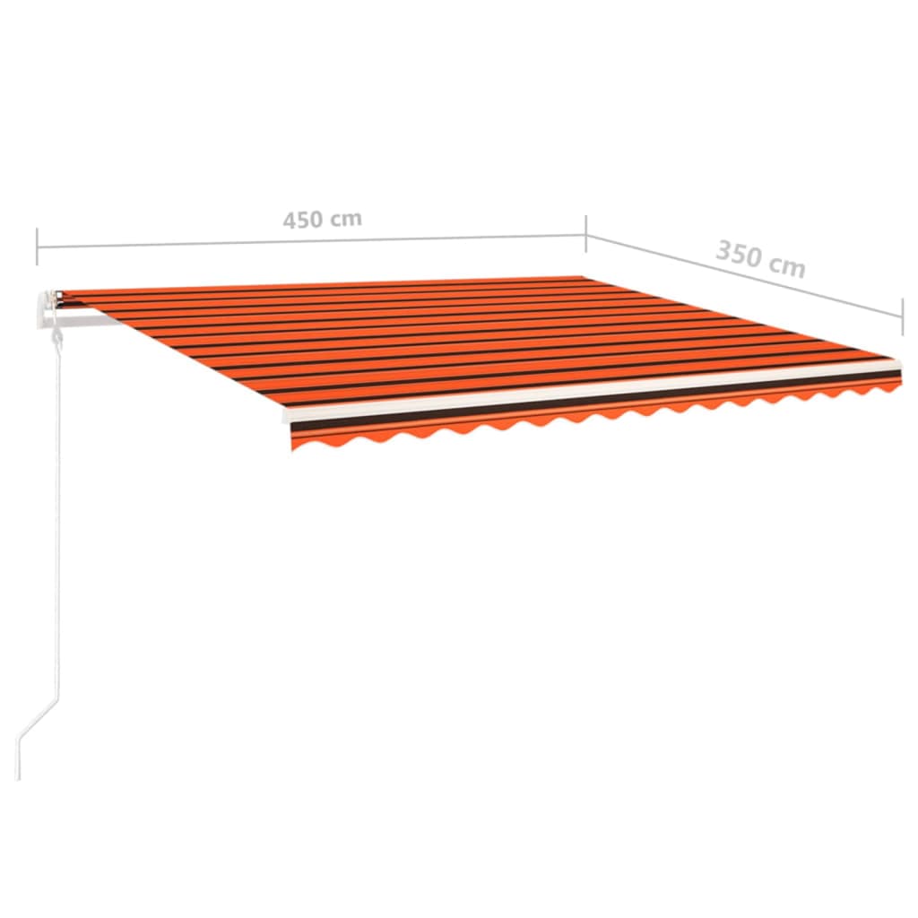 Toldo retrátil manual com luzes LED 4,5x3,5m laranja e castanho