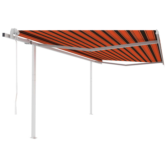 Toldo retrátil automático com postes 4,5x3,5 m laranja/castanho