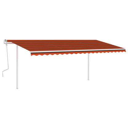 Toldo retrátil manual com postes 5x3,5 m laranja e castanho