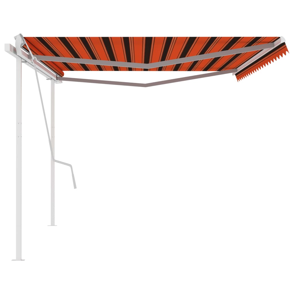 Toldo retrátil manual com postes 5x3,5 m laranja e castanho