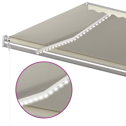 Toldo retrátil manual com luzes LED 5x3,5 m cor creme