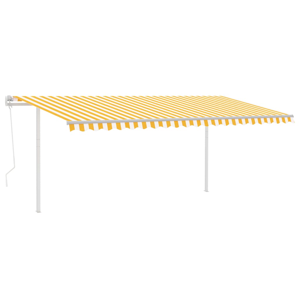 Toldo retrátil automático com postes 5x3,5 m amarelo e branco