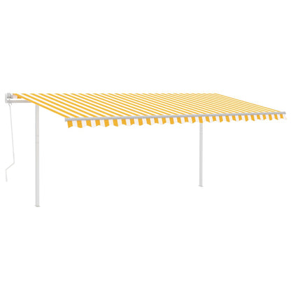 Toldo retrátil automático com postes 5x3,5 m amarelo e branco