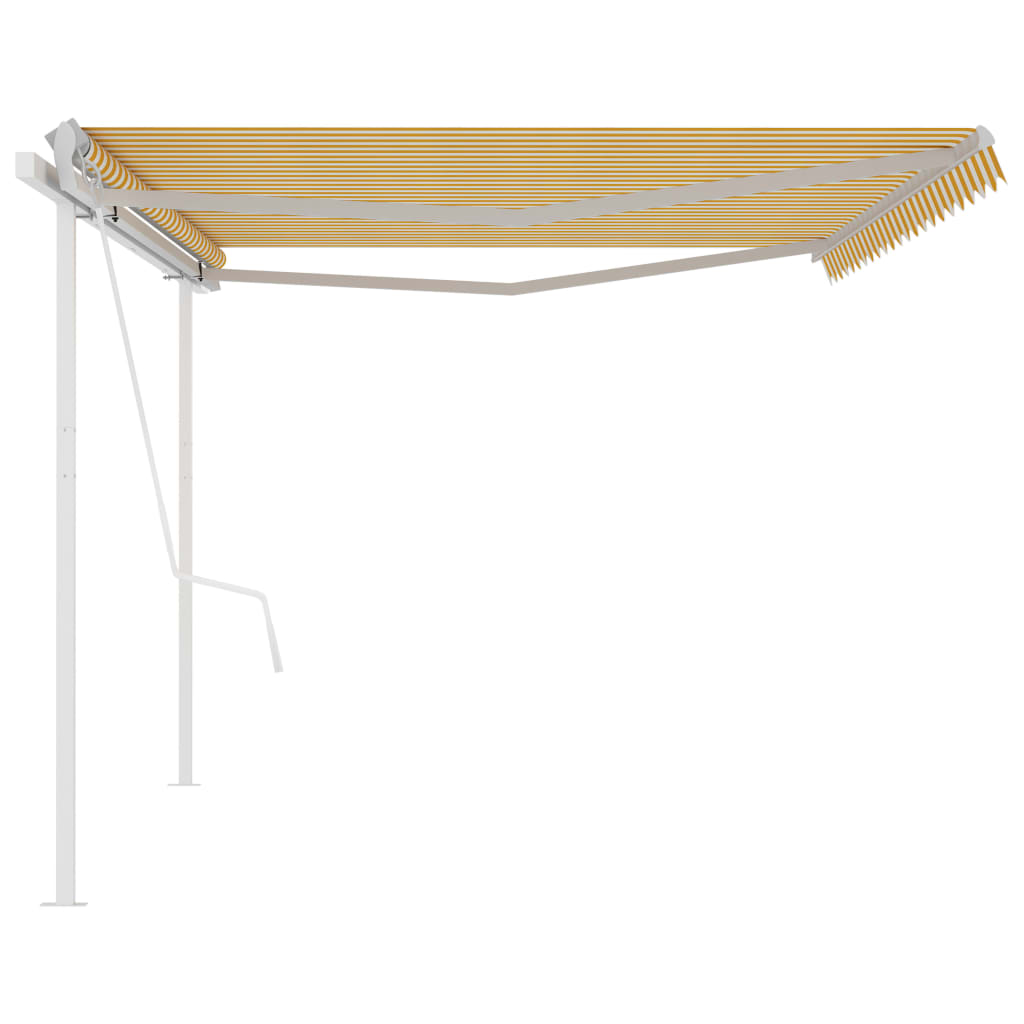 Toldo retrátil automático com postes 5x3,5 m amarelo e branco