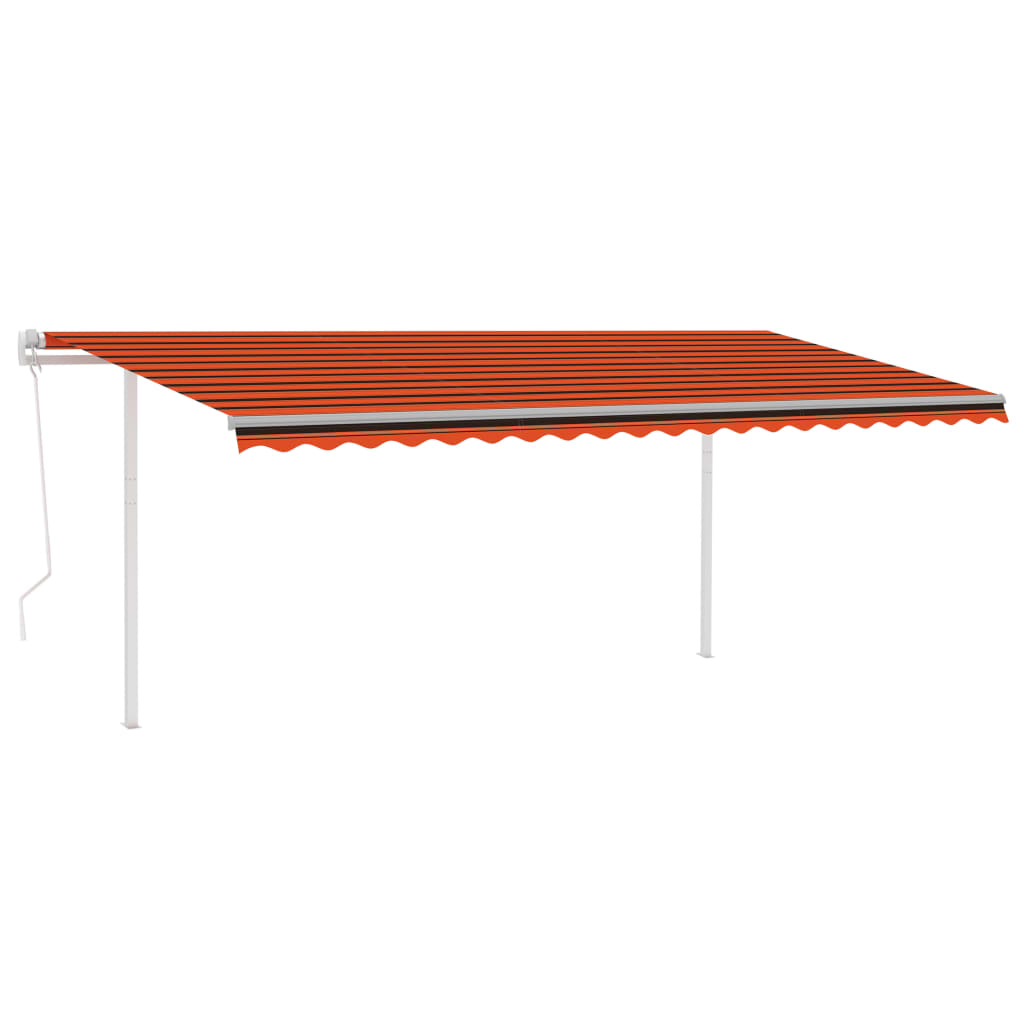 Toldo retrátil automático com postes 5x3,5 m laranja e castanho