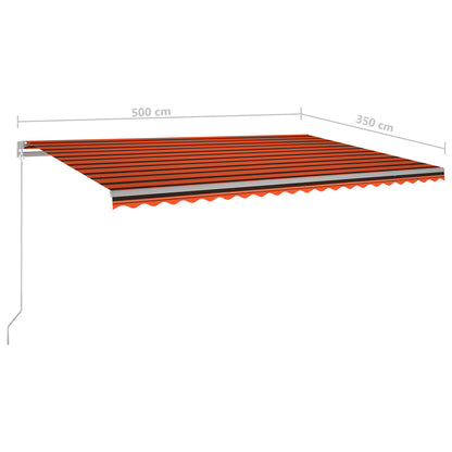 Toldo retrátil automático com postes 5x3,5 m laranja e castanho