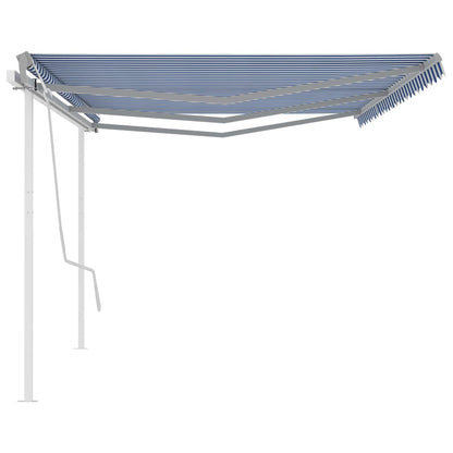 Toldo retrátil manual com postes 6x3,5 m azul e branco