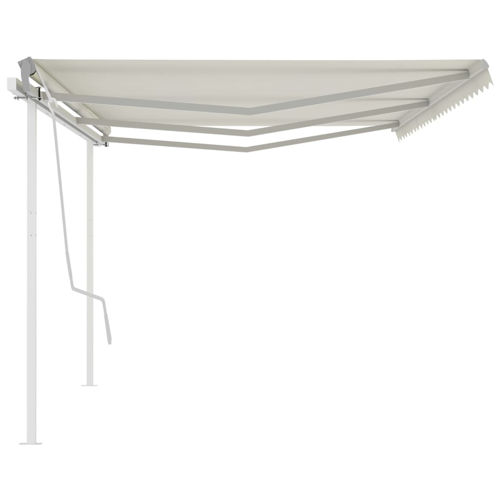 Toldo retrátil manual com postes 6x3,5 m cor creme