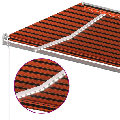 Toldo retrátil manual com luzes LED 6x3,5 m laranja e castanho