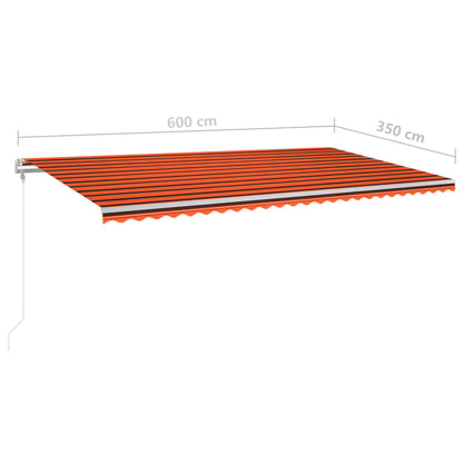 Toldo retrátil manual com luzes LED 6x3,5 m laranja e castanho