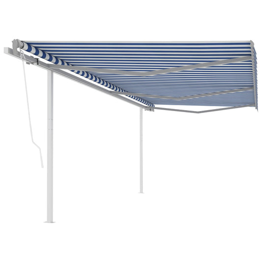 Toldo retrátil automático com postes 6x3,5 m azul e branco