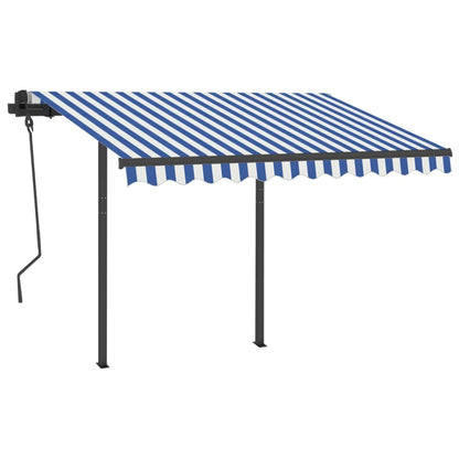 Toldo retrátil manual com postes 3x2,5 m azul e branco