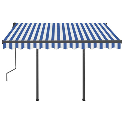 Toldo retrátil manual com postes 3x2,5 m azul e branco