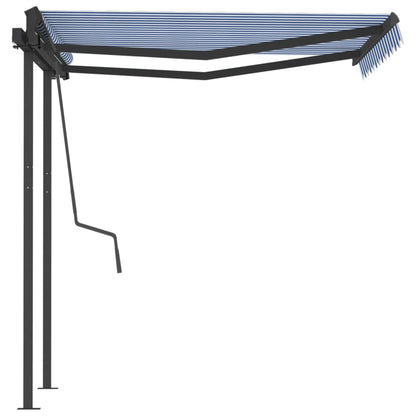 Toldo retrátil manual com postes 3x2,5 m azul e branco