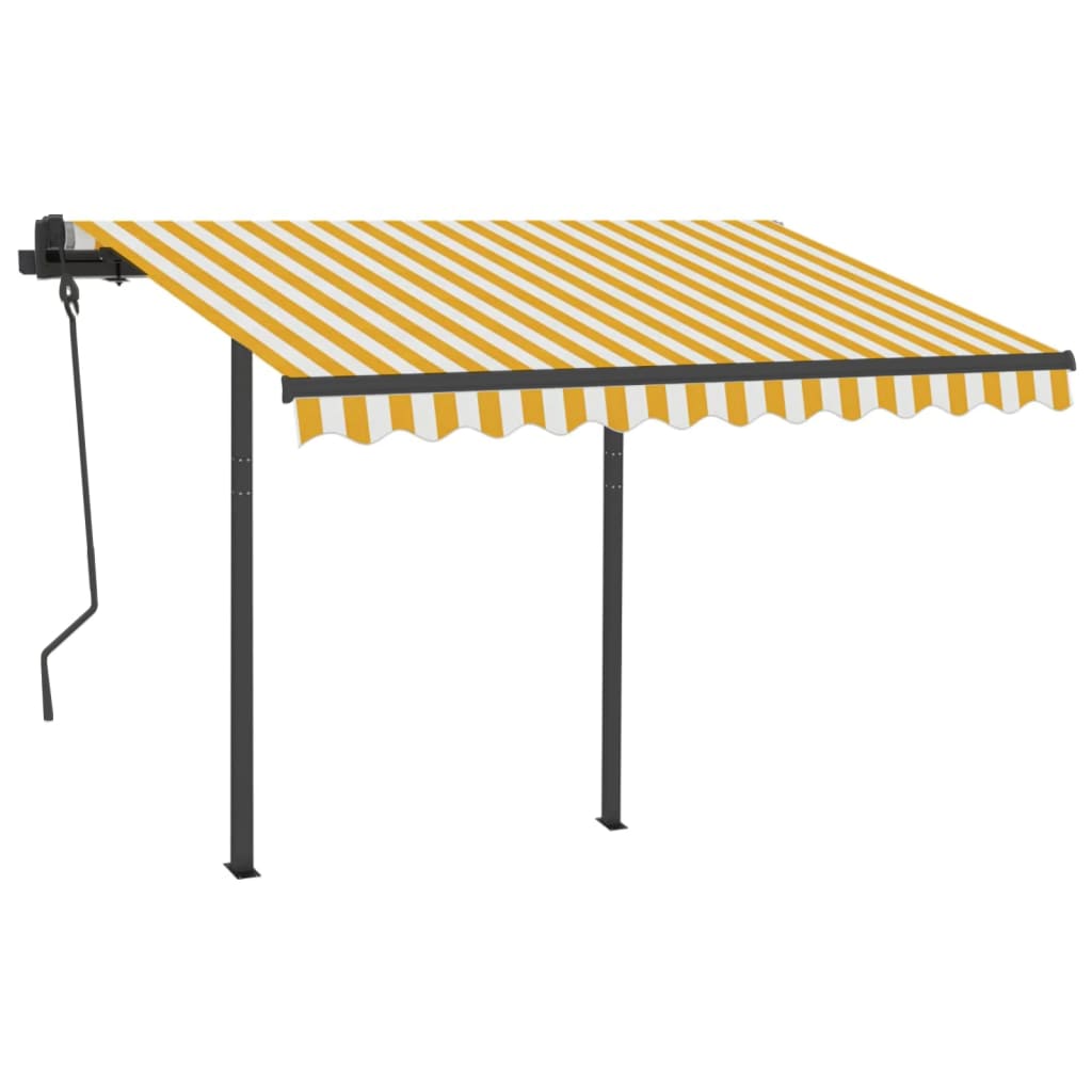 Toldo retrátil manual com postes 3x2,5 m amarelo e branco