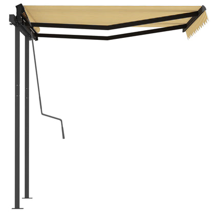 Toldo retrátil manual com postes 3x2,5 m amarelo e branco