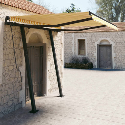 Toldo retrátil manual com postes 3x2,5 m amarelo e branco