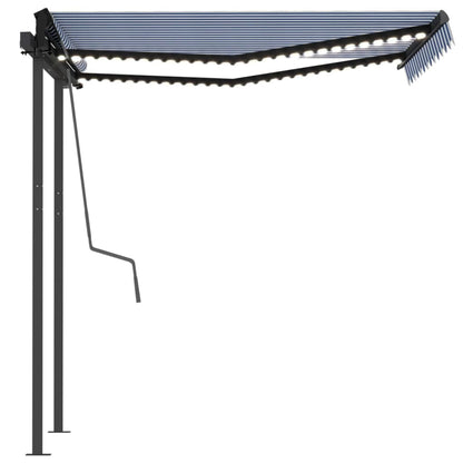 Toldo retrátil manual com LED 3x2,5 m azul e branco