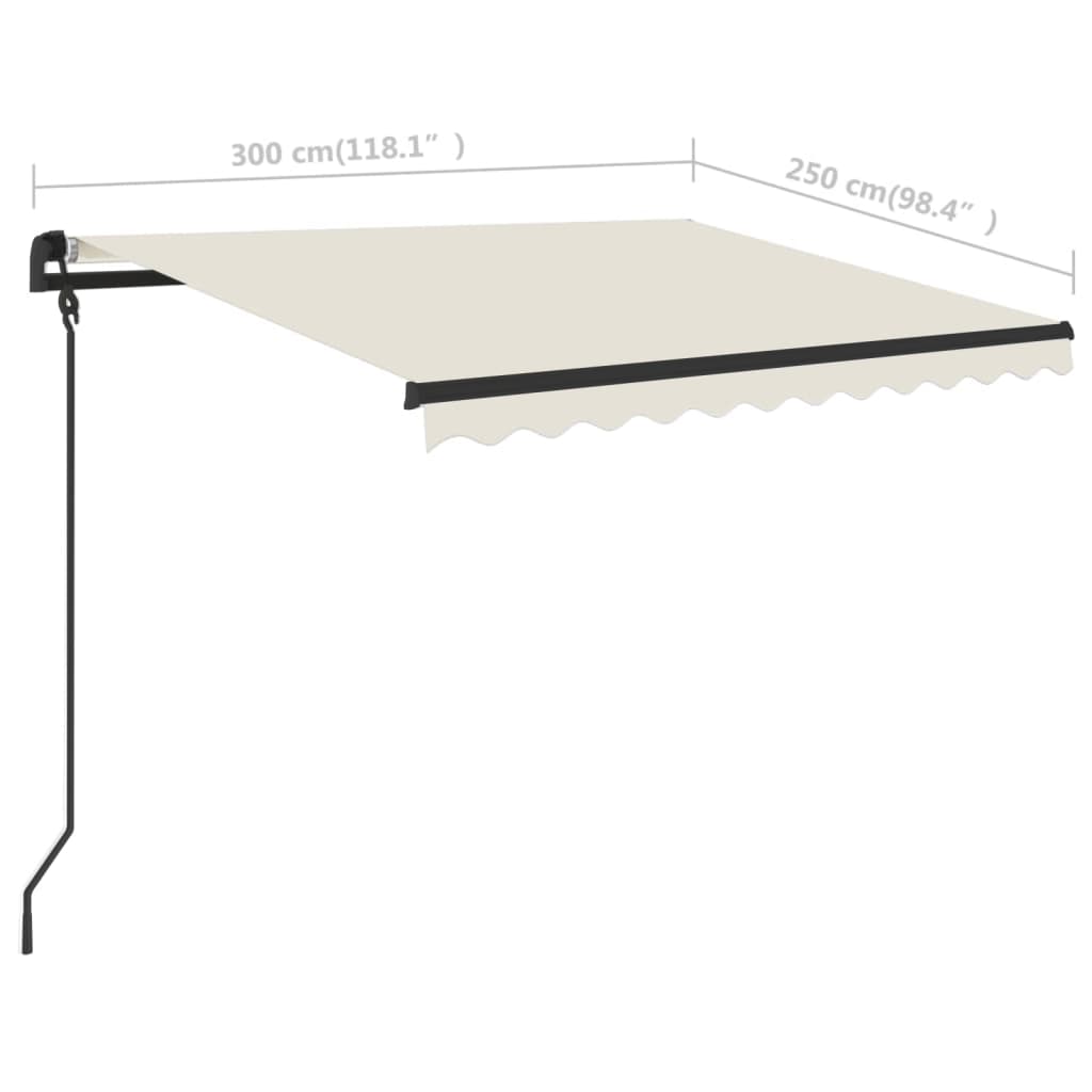 Toldo retrátil manual com LED 3x2,5 m cor creme